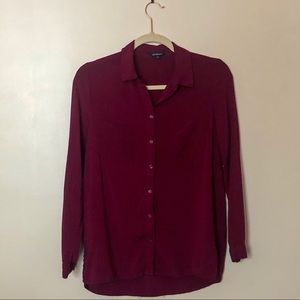 [Ambiance] Burgundy Long Sleeve Button-up Blouse